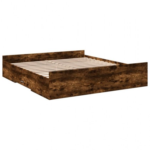 Sengeramme med 2 skuffer 200 x 200 cm - røget eg