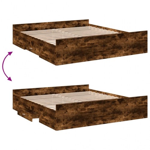 Sengeramme med 2 skuffer 200 x 200 cm - røget eg