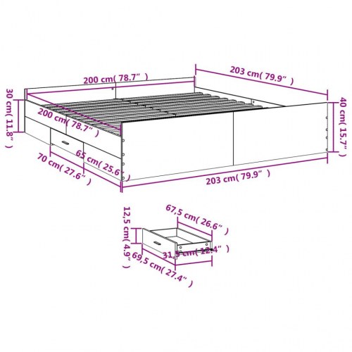Sengeramme med 2 skuffer 200 x 200 cm - røget eg