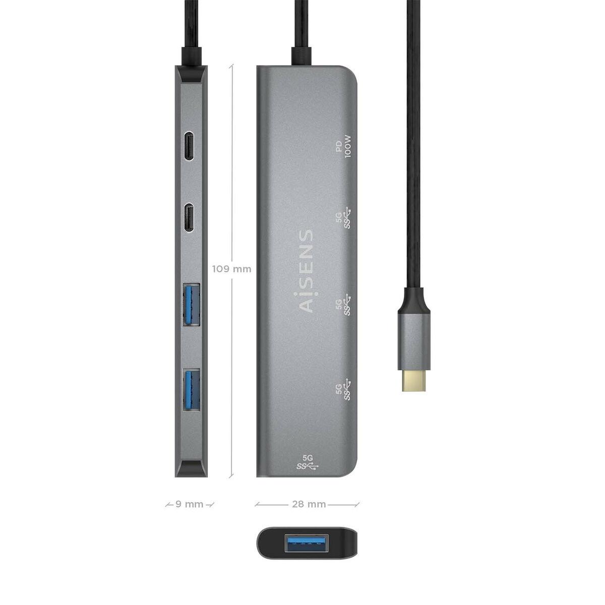 Aisens USB-C Hub A109-0857 - 5 porte, grå