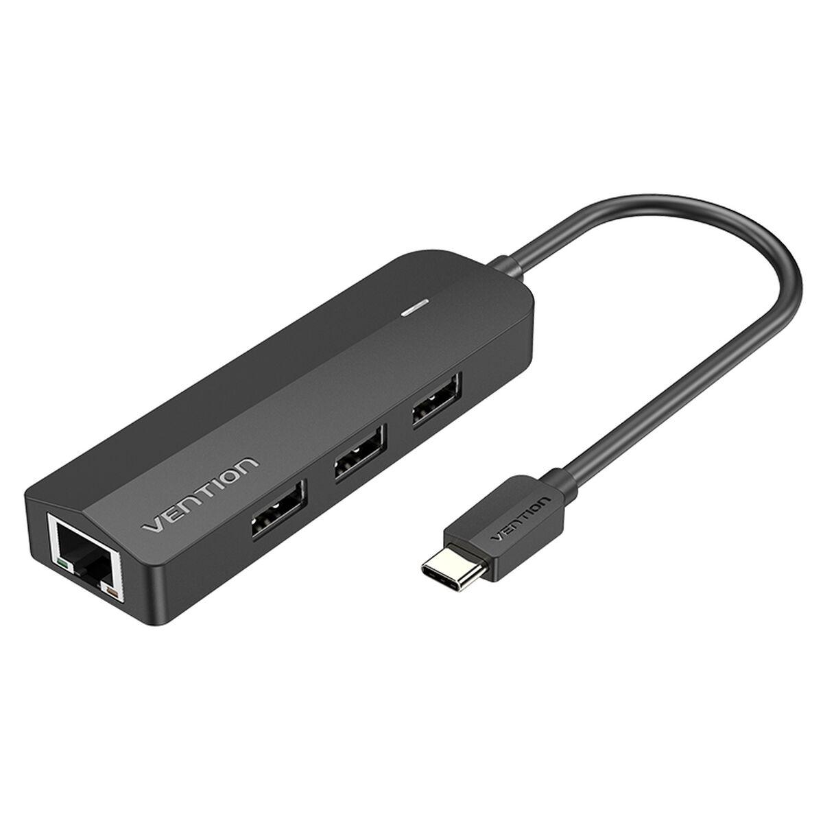 Vention USB-C to USB 2.0*3/RJ45/Micro-B HUB 0.15M Black ABS Type USB hub - USB 2.0 - 5 ports - Sort