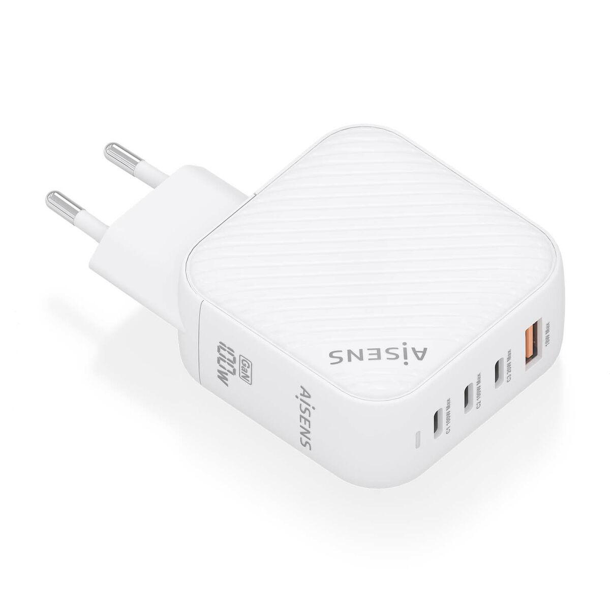 Vægoplader Aisens 100 W med 3x USB‑C + USB-A - Hvid