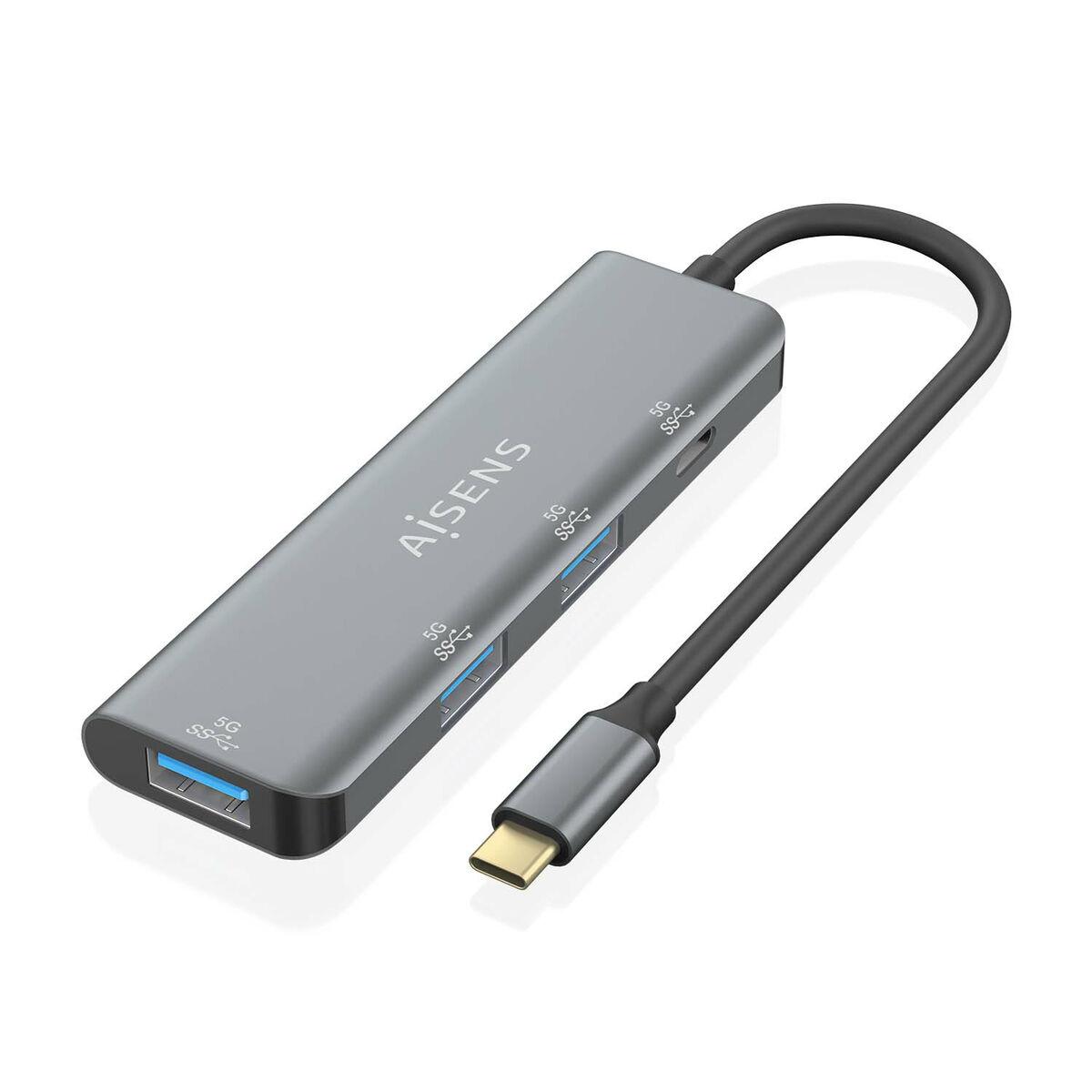Aisens USB-C Hub A109-0762, 4 porte, grå - USB 3.2 Gen 1