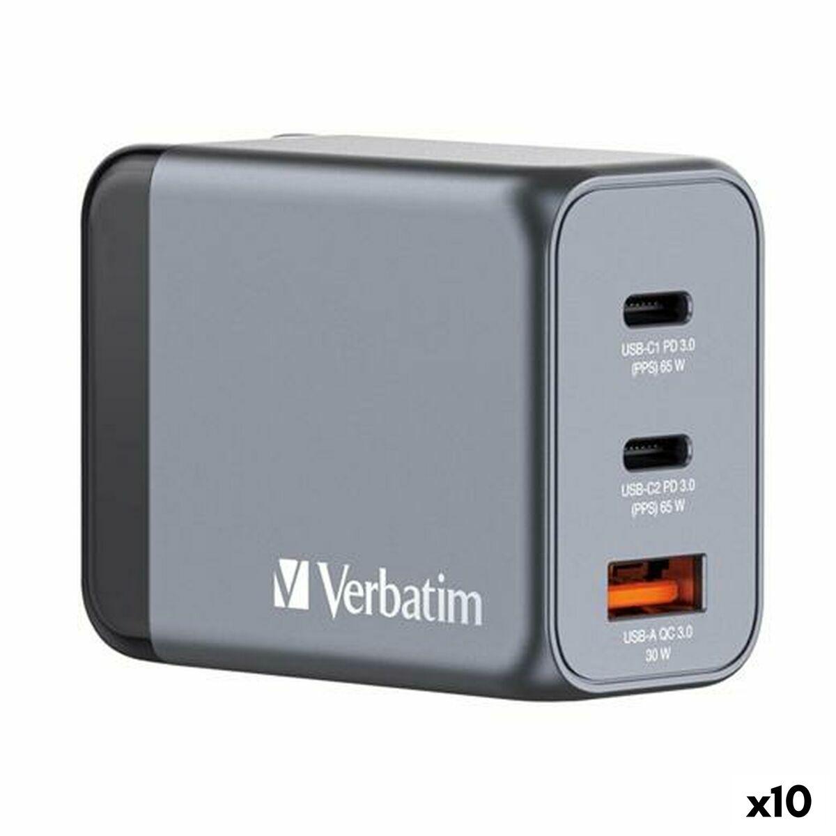 USB vægoplader Verbatim GNC-65 - 65 W, sort, universal (10-pak)