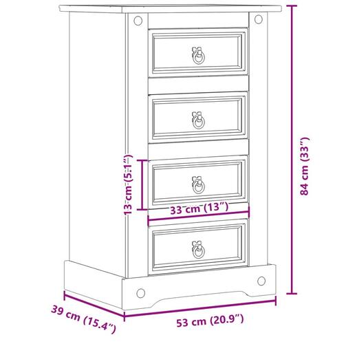 Sengebord Corona 53x39x84 cm massivt fyrretræ