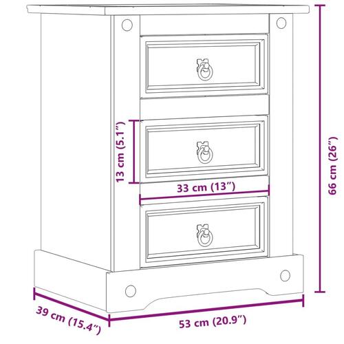 Sengebord Corona 53x39x66 cm massivt fyrretræ