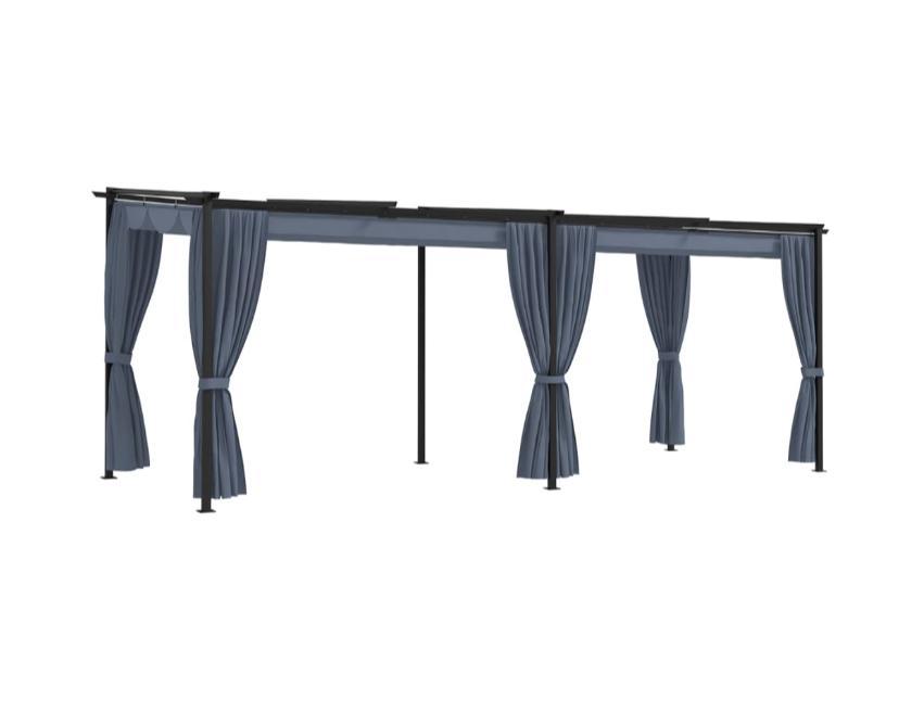 Pavillon med gardiner 3x6 m stål antracitgrå