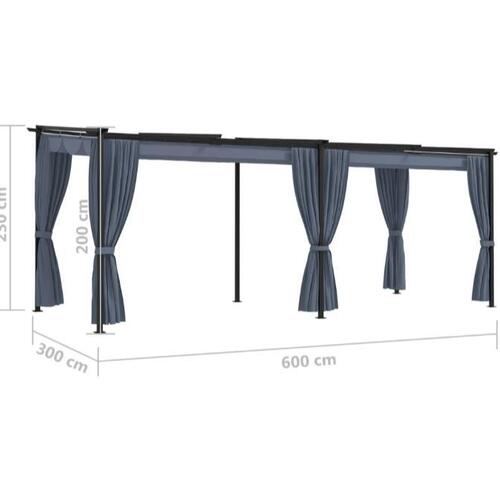 Pavillon med gardiner 3x6 m stål antracitgrå