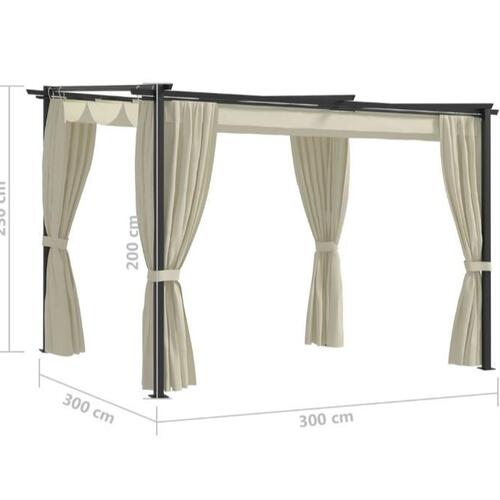 Pavillon med gardiner 3x3 m stål cremefarvet