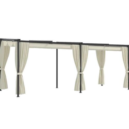 Pavillon med gardiner 3x6 m stål cremefarvet
