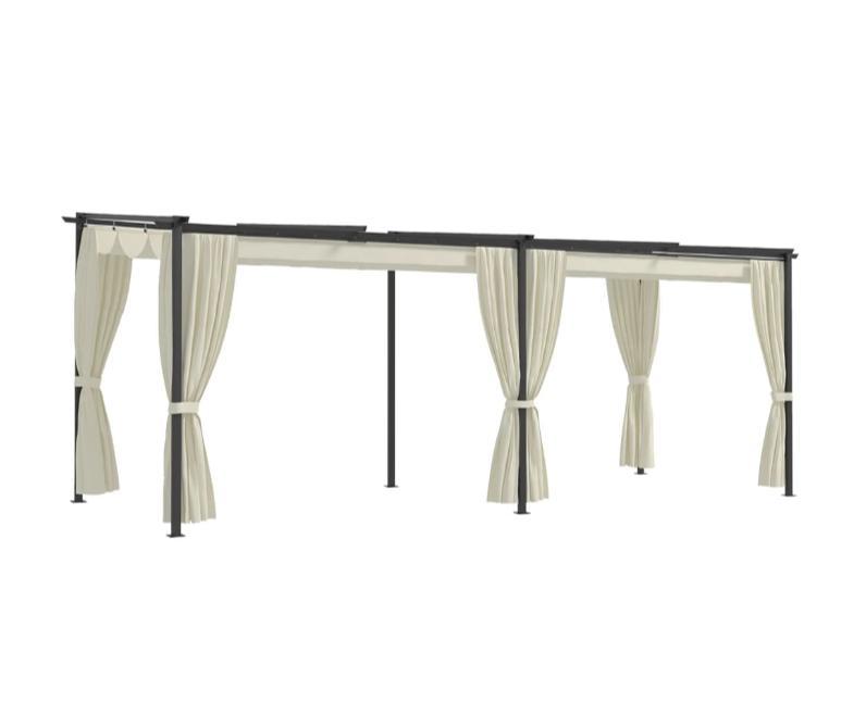 Pavillon med gardiner 3x6 m stål cremefarvet