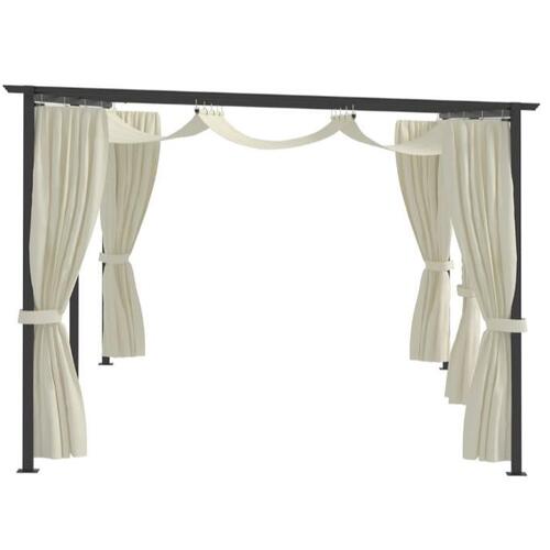 Pavillon med gardiner 3x6 m stål cremefarvet