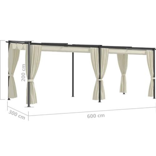 Pavillon med gardiner 3x6 m stål cremefarvet