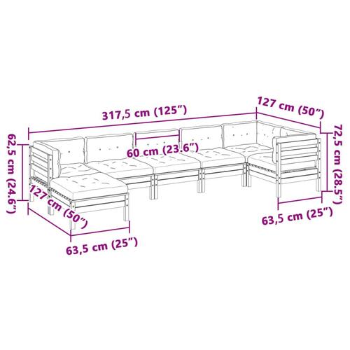 Sofasæt til haven 7 dele med hynder massivt fyr gyldenbrun