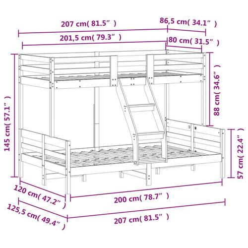 Køjeseng 80x200/120x200 cm massivt fyrretræ hvid