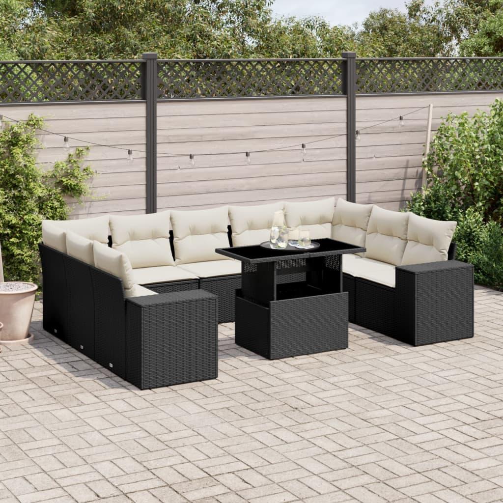 Sofasæt til haven 10 dele med hynder polyrattan sort