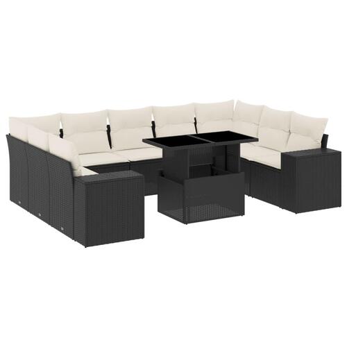 Sofasæt til haven 10 dele med hynder polyrattan sort