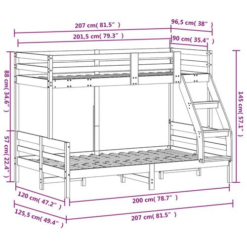 Køjeseng 90x200/120x200 cm massivt fyrretræ hvid