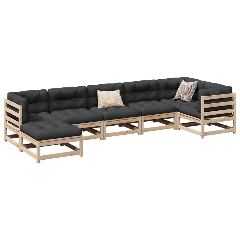Sofasæt til haven 7 dele med hynder massivt fyrretræ