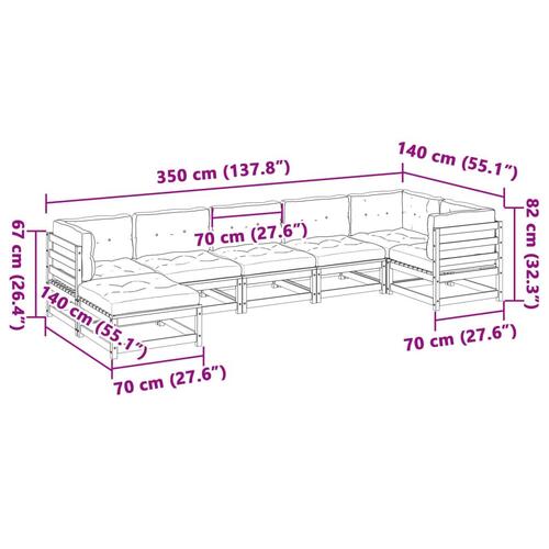 Sofasæt til haven 7 dele med hynder massivt fyrretræ