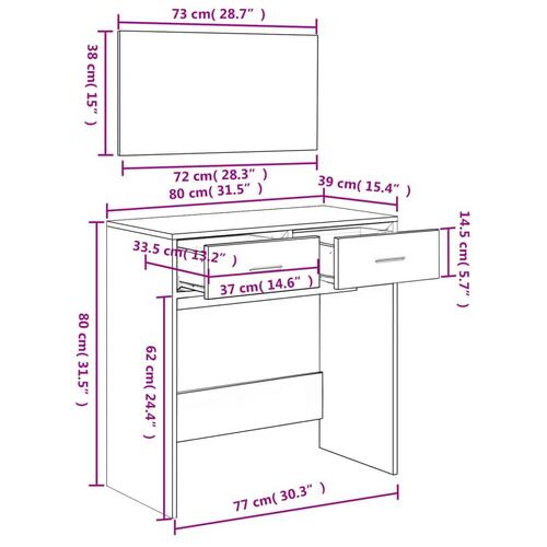 Makeupbord med spejl 80x39x80 cm betongrå