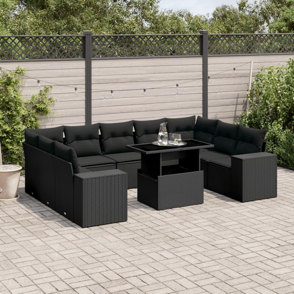 Sofasæt til haven 10 dele med hynder polyrattan sort
