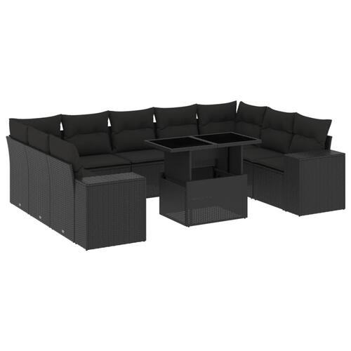 Sofasæt til haven 10 dele med hynder polyrattan sort