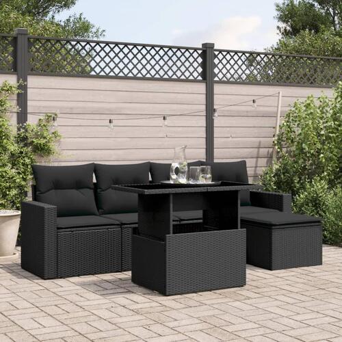 Sofasæt til haven 6 dele med hynder polyrattan sort