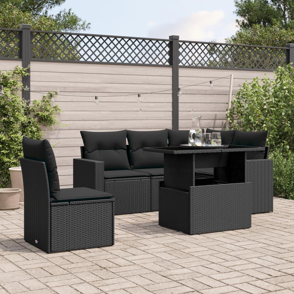 Sofasæt til haven 6 dele med hynder polyrattan sort billede