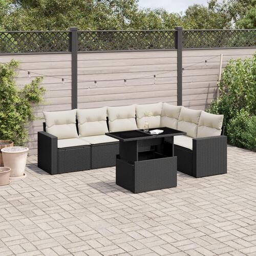 Sofasæt til haven 7 dele med hynder polyrattan sort