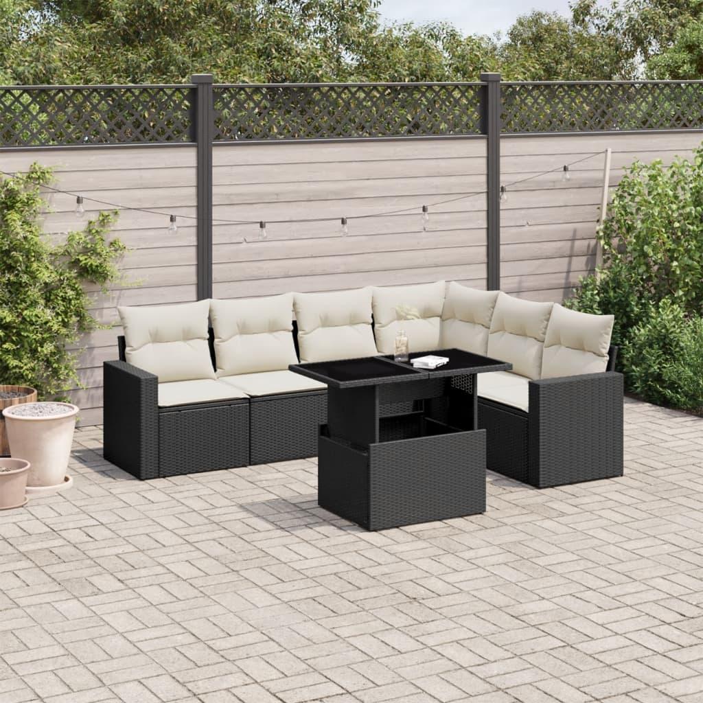 Sofasæt til haven 7 dele med hynder polyrattan sort