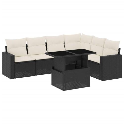 Sofasæt til haven 7 dele med hynder polyrattan sort