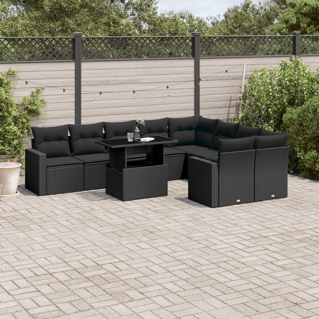 Sofasæt til haven 10 dele med hynder polyrattan sort billede