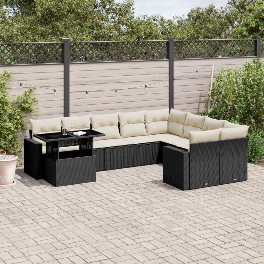 Sofasæt til haven 10 dele med hynder polyrattan sort billede