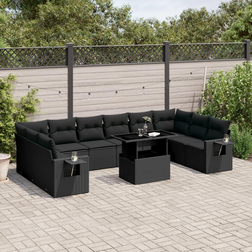 Sofasæt til haven 11 dele med hynder polyrattan sort