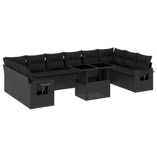Sofasæt til haven 11 dele med hynder polyrattan sort