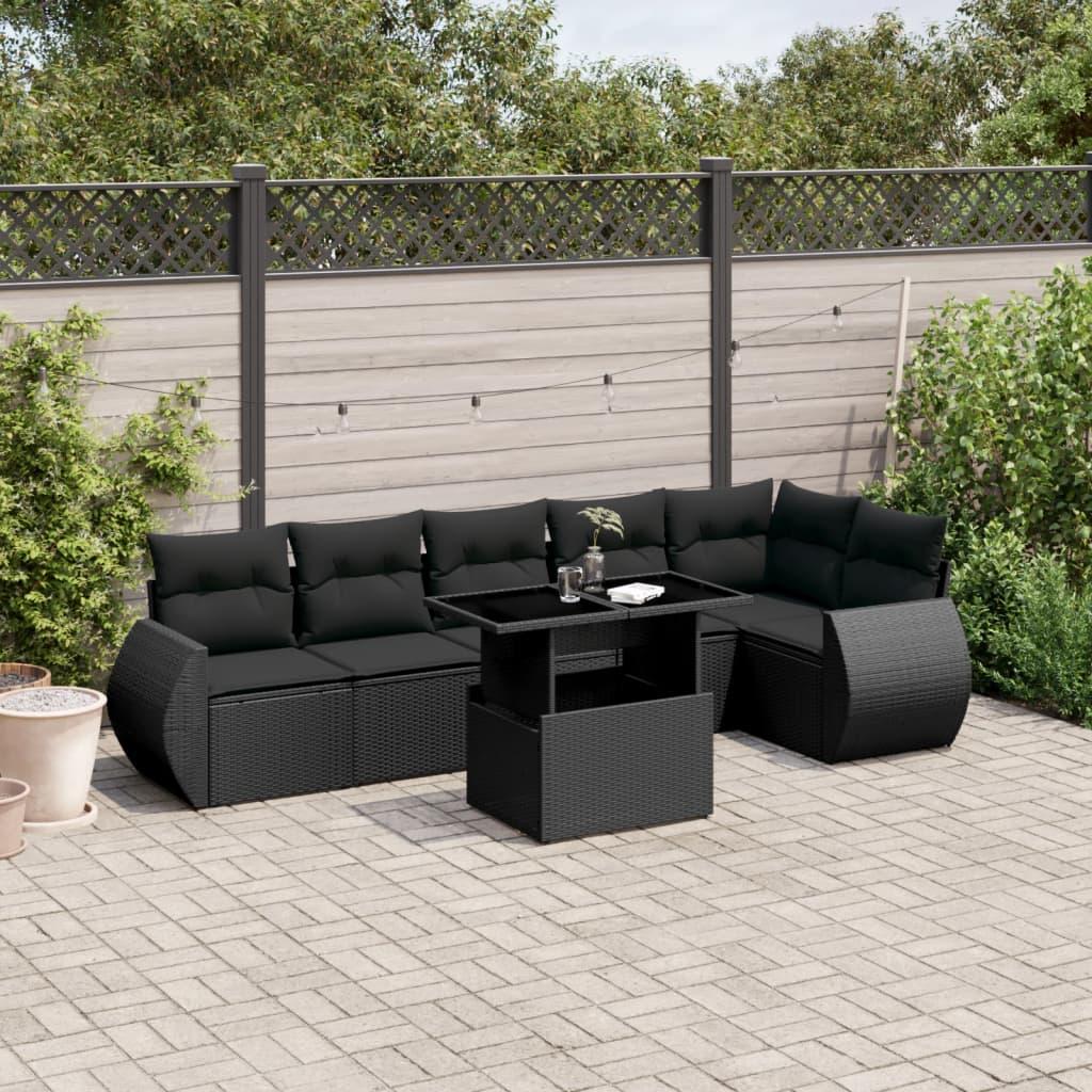 Sofasæt til haven 7 dele med hynder polyrattan sort billede