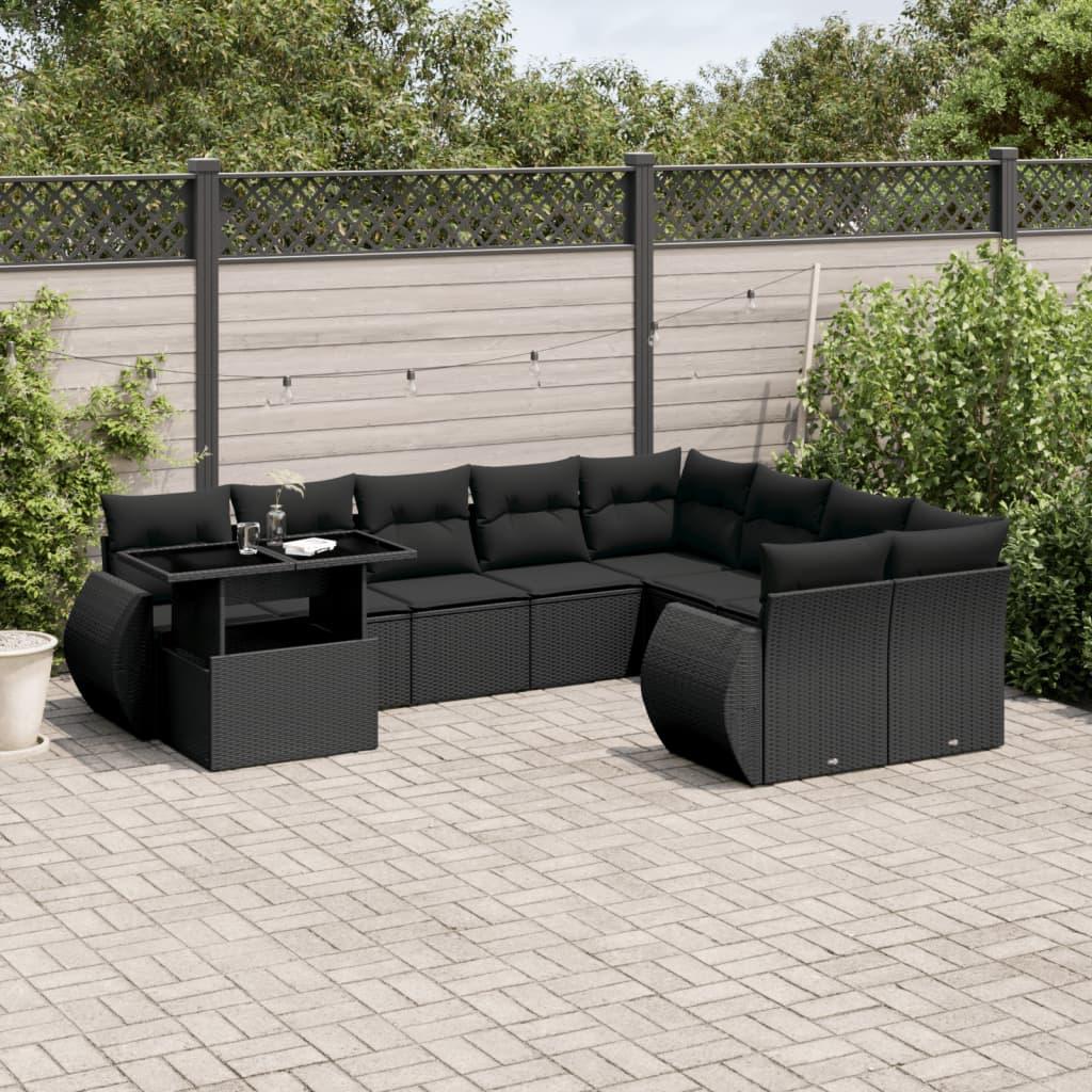 Sofasæt til haven 10 dele med hynder polyrattan sort billede