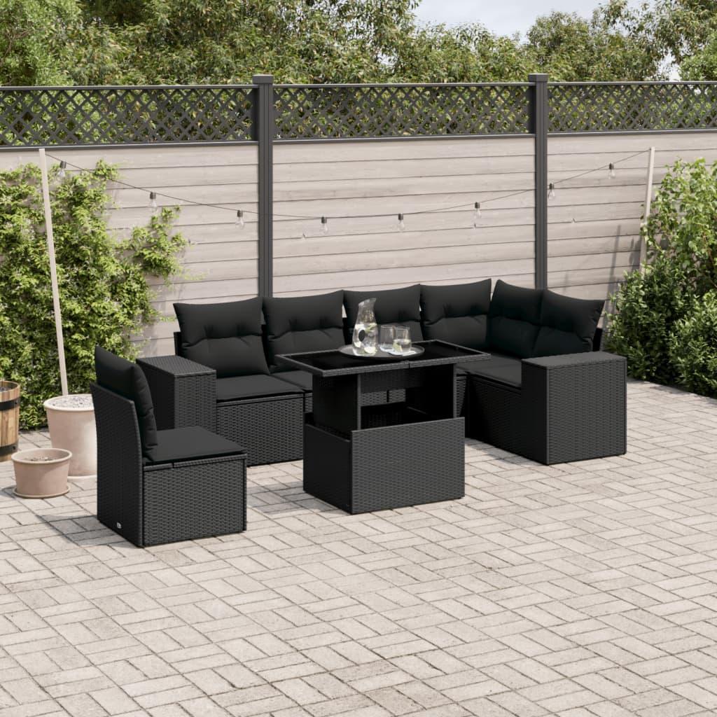 Sofasæt til haven 7 dele med hynder polyrattan sort billede
