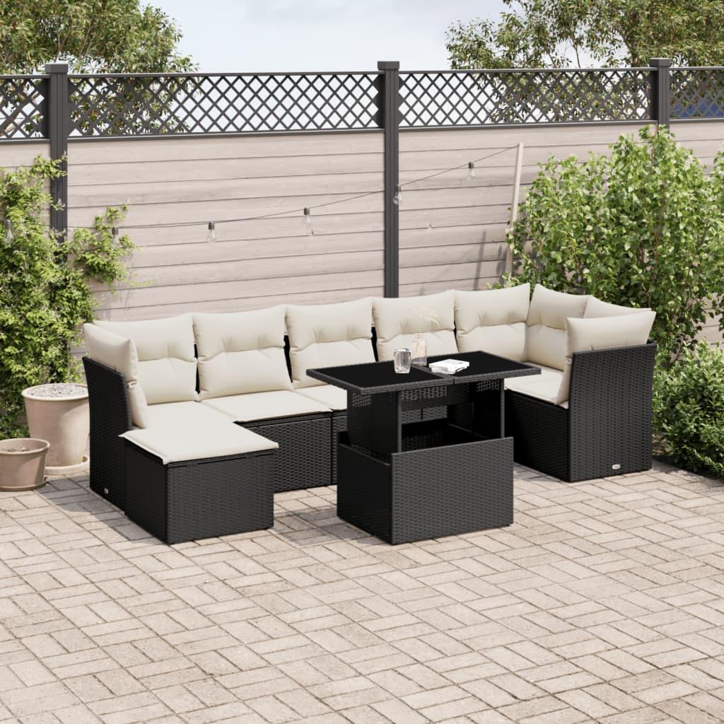Havesofasæt i polyrattan - 8 dele med hynder, sort billede