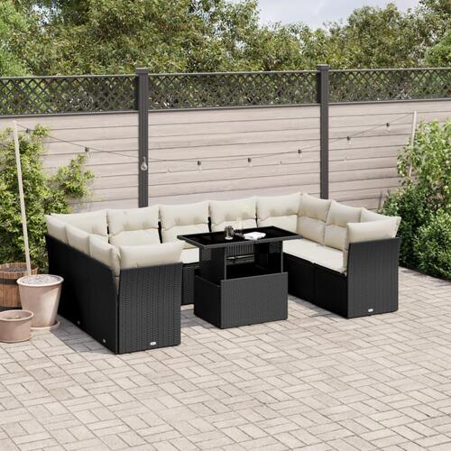Sofasæt til haven 10 dele med hynder polyrattan sort