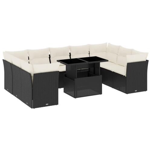 Sofasæt til haven 10 dele med hynder polyrattan sort