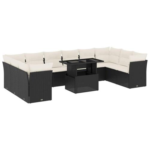 Sofasæt til haven 11 dele med hynder polyrattan sort