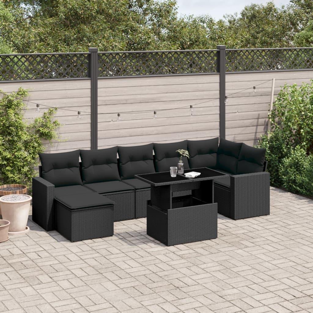 Sofasæt til haven 8 dele med hynder polyrattan sort