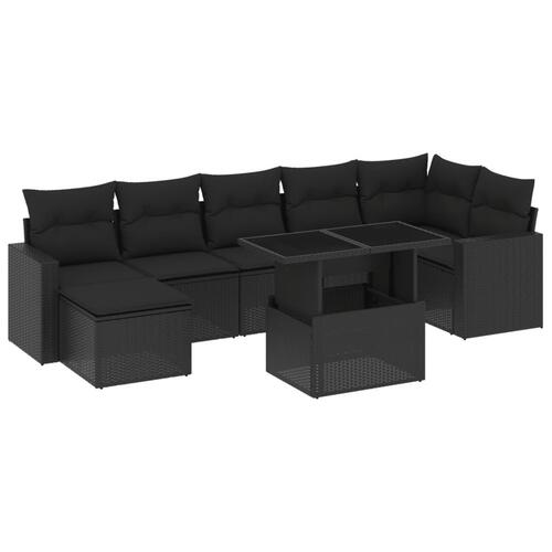 Sofasæt til haven 8 dele med hynder polyrattan sort
