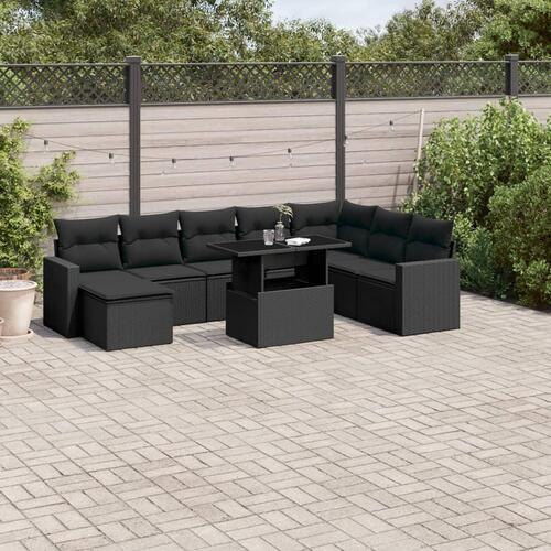 Sofasæt til haven 9 dele med hynder polyrattan sort