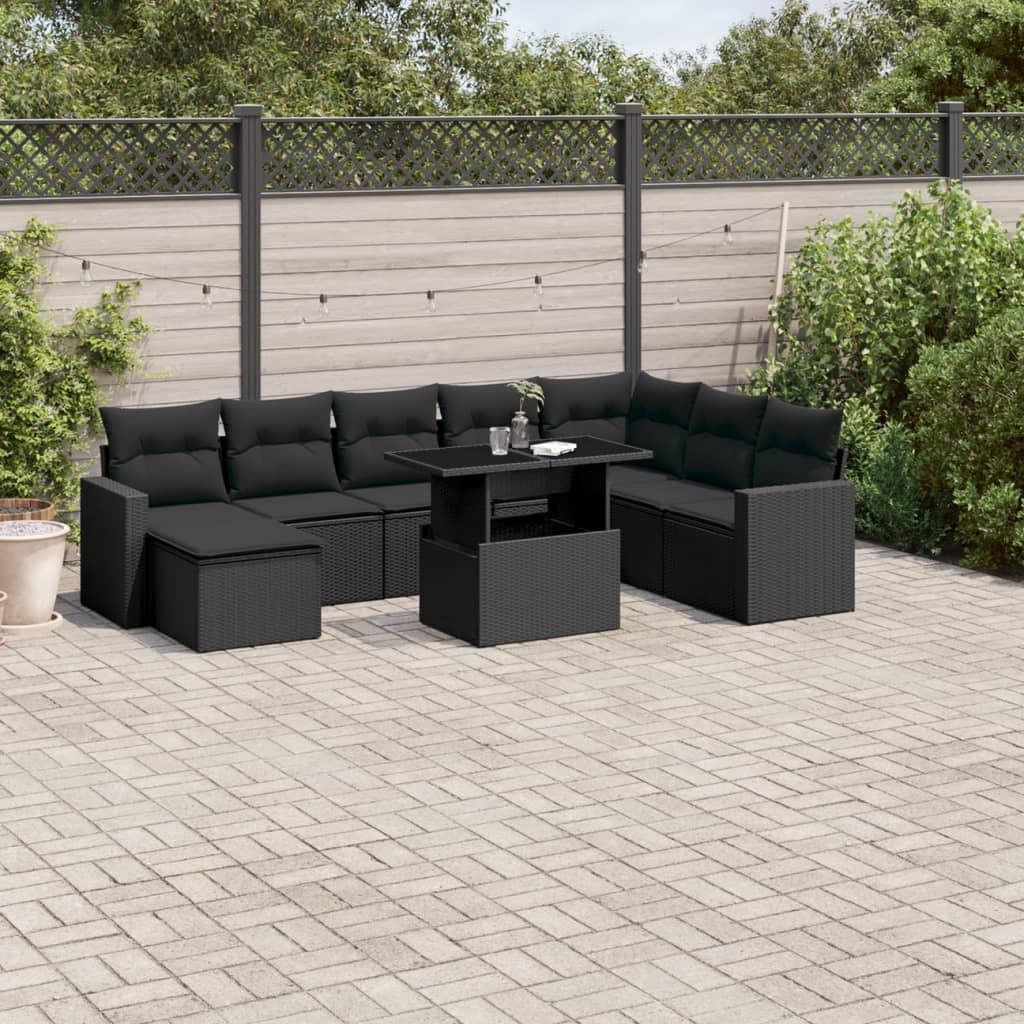 Sofasæt til haven 9 dele med hynder polyrattan sort