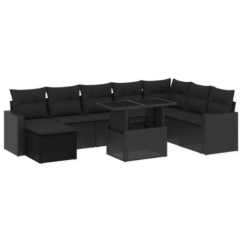 Sofasæt til haven 9 dele med hynder polyrattan sort