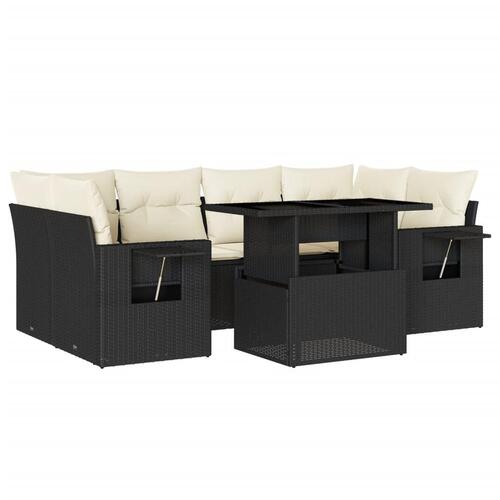 Sofasæt til haven 7 dele med hynder polyrattan sort