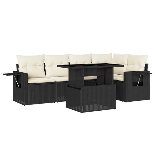 Sofasæt til haven 6 dele med hynder polyrattan sort